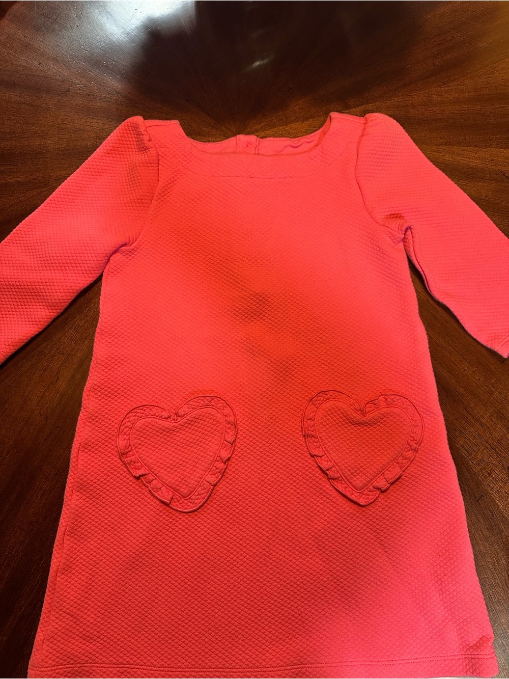 Janie and Jack Pink Textured Dress with Heart Pockets
